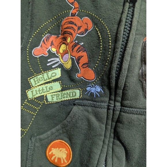 Vintage Disney Jacket 2T Tigger Olive Green Olive Zip Up Y2K Sweatshirt Hoodie - Picture 3 of 9